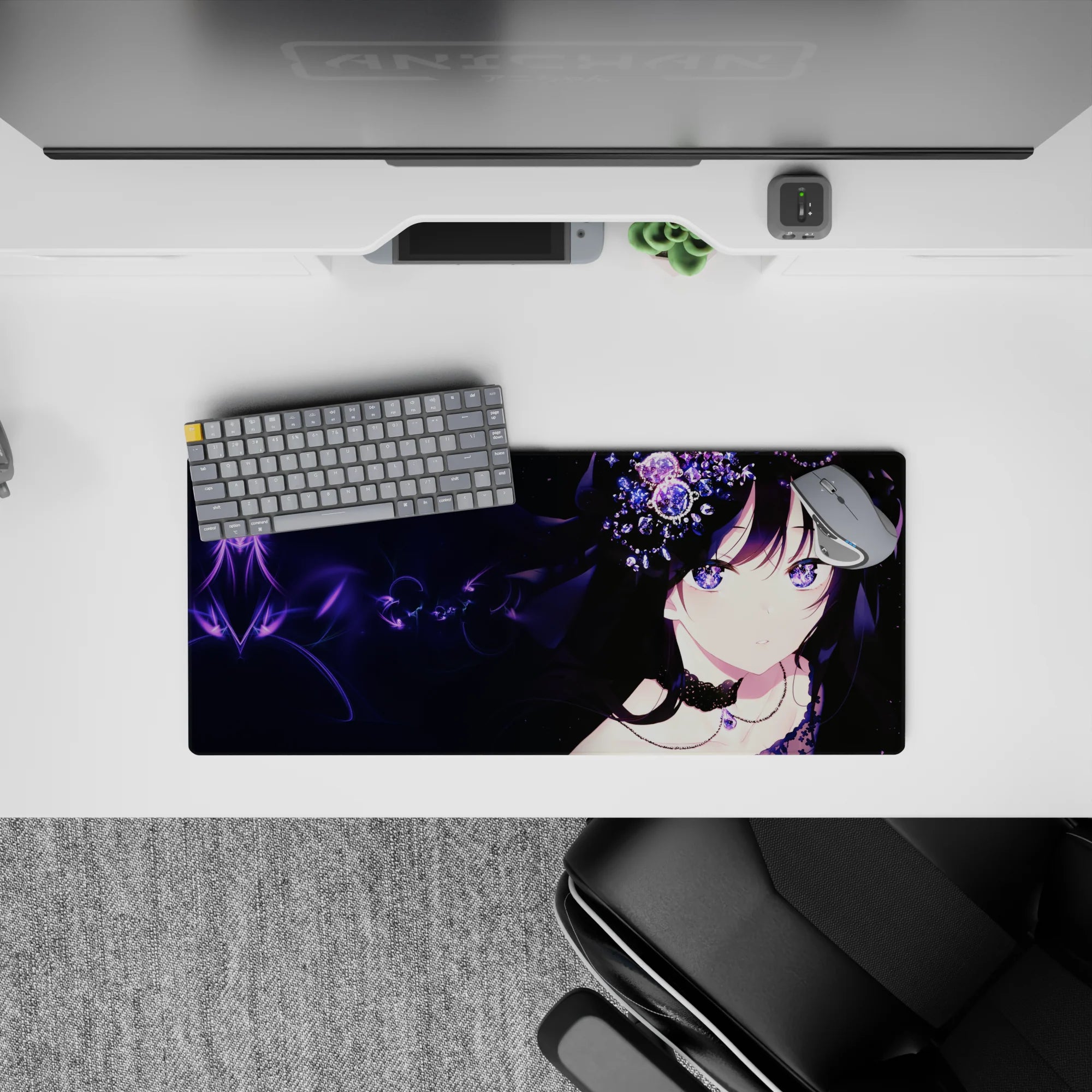 28x12 inches gaming mouse pad in galaxy purple tones, violet highlights, and starry midnight sparkle.