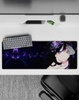 Galaxy-purple eyes and midnight sparkle anime mouse pad 32x12 inches, dreamy violet night-sky vibe.