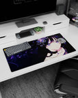 32x16 inches anime girl mouse pad showing a mysterious dark-haired girl with sparkling crystal blooms.
