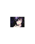 Classic anime girl mouse pad 14x10 inches with dark-haired heroine, lace outfit, and crystal flowers.