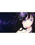 Anime girl desk pad 40x20 inches with dark-haired heroine, black lace, and sparkling crystal flowers.