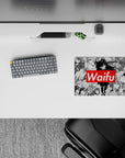 14x10 inches classic anime girl mouse pad in cozy grayscale tones with crisp manga shading and a candy-red Waifu pop.