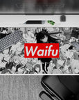 40x20 inches anime girl mouse pad in cozy grayscale manga layers with a candy-red Waifu pop.