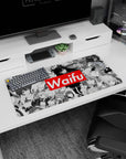 32x16 inches anime girl mouse pad featuring flirty poses in a busy manga collage with red Waifu banner.