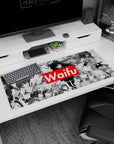 36x16 inches desk pad showing multiple flirty anime heroines layered in fine-line manga panels.