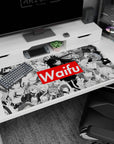 40x20 inches desk pad featuring flirty anime heroines in fine-line shading and busy manga collage.