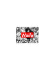 14x10 inches classic anime girl mouse pad with grayscale heroine collage and bold red Waifu title block.