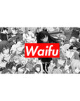 40x20 inches anime girl desk pad with grayscale collage of heroines and bold red Waifu title.