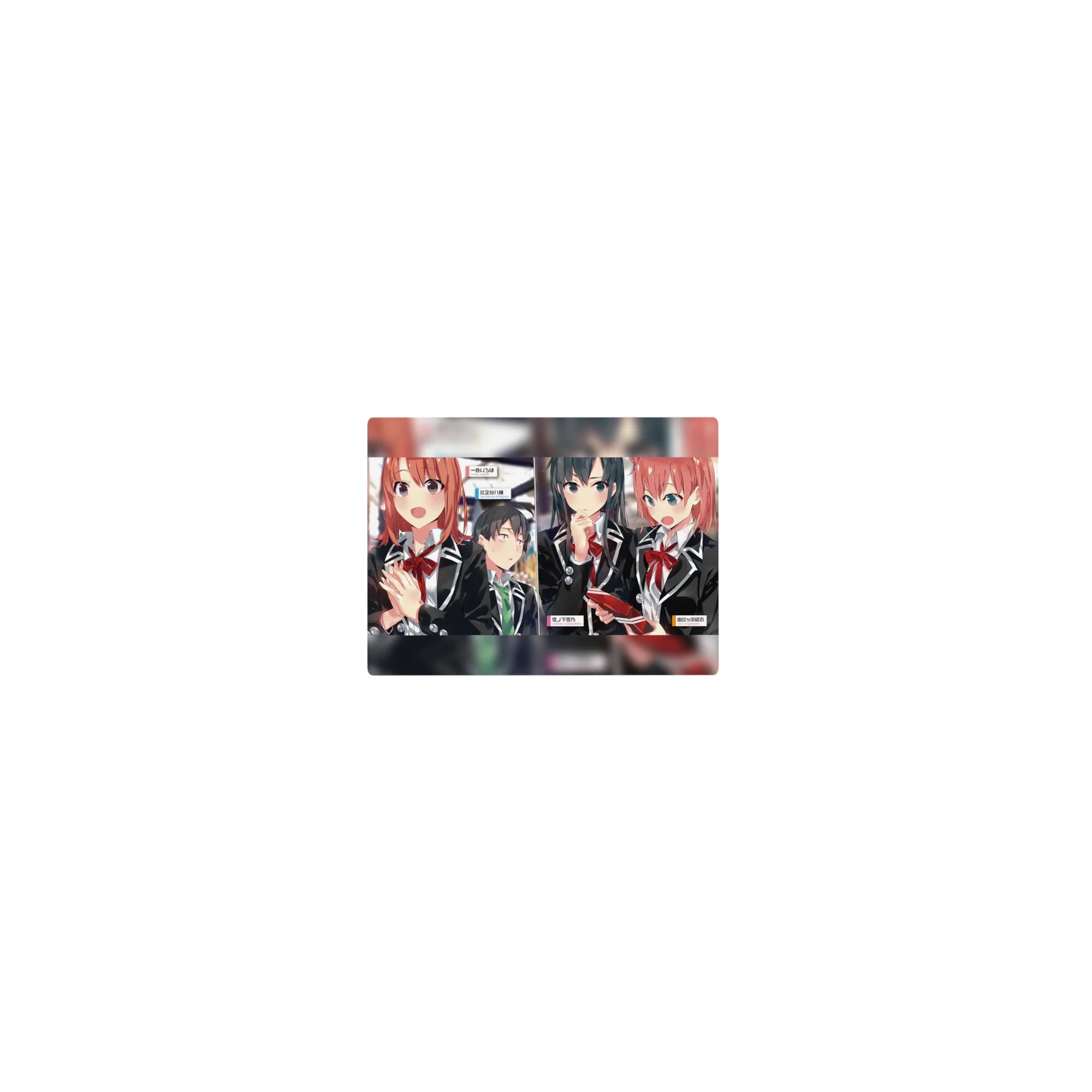 Classic anime girl mouse pad 14x10 inches with crisp line art of three serious-cute students in blazers.