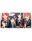 Oregairu anime girl mouse pad 32x16 inches with crisp line art of three students in school blazers.