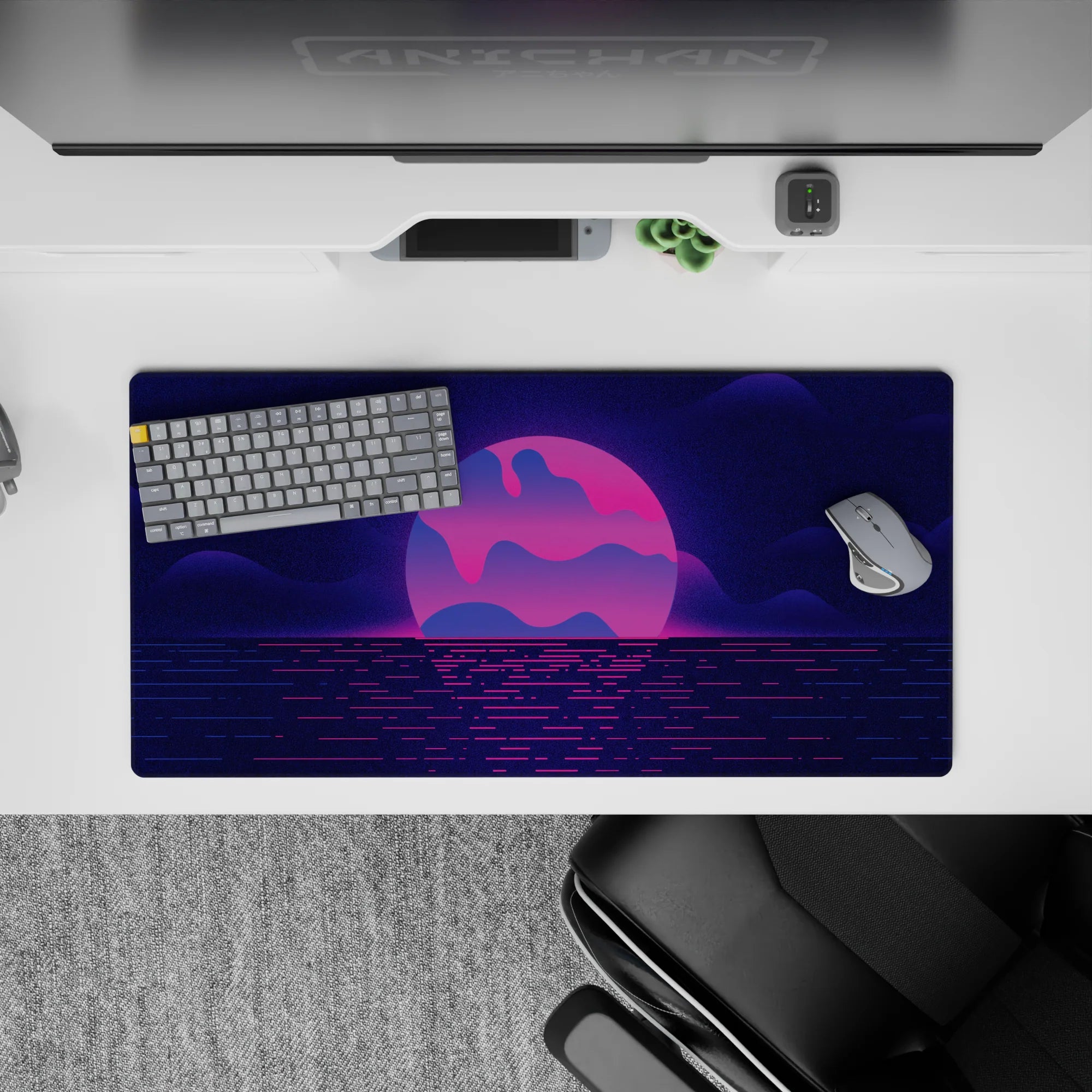 Retrowave - Vaporwave Deskmat | Mousepad | Deskpad - Neon Horizon - AniChan