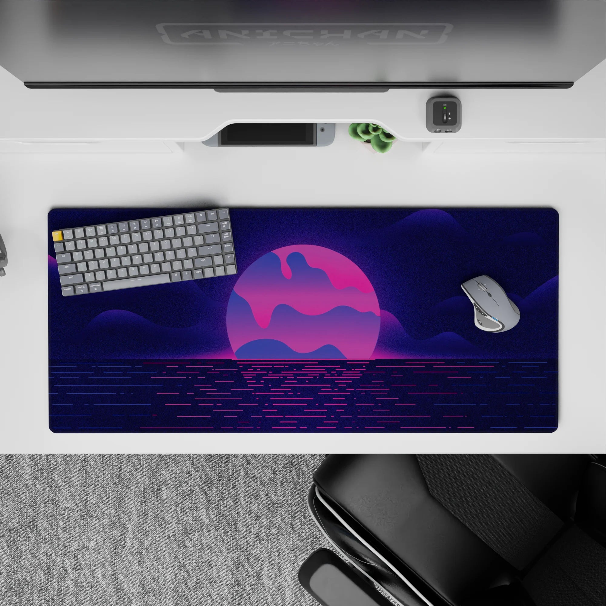 Retrowave - Vaporwave Deskmat | Mousepad | Deskpad - Neon Horizon - AniChan