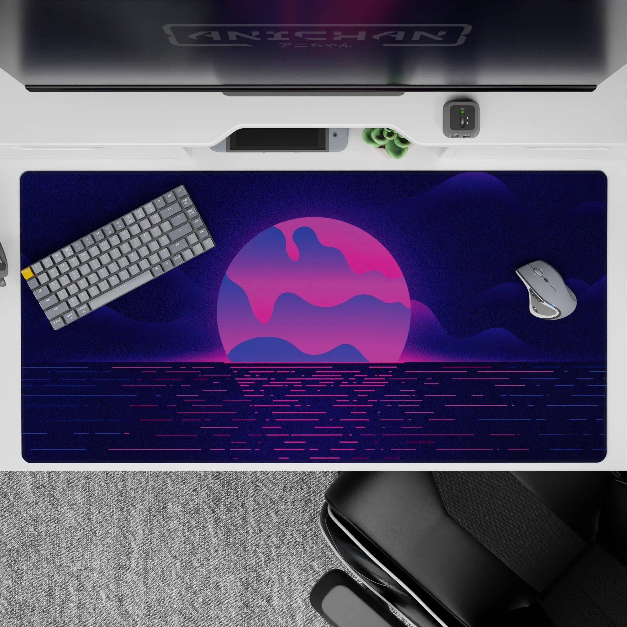 Retrowave - Vaporwave Deskmat | Mousepad | Deskpad - Neon Horizon - AniChan