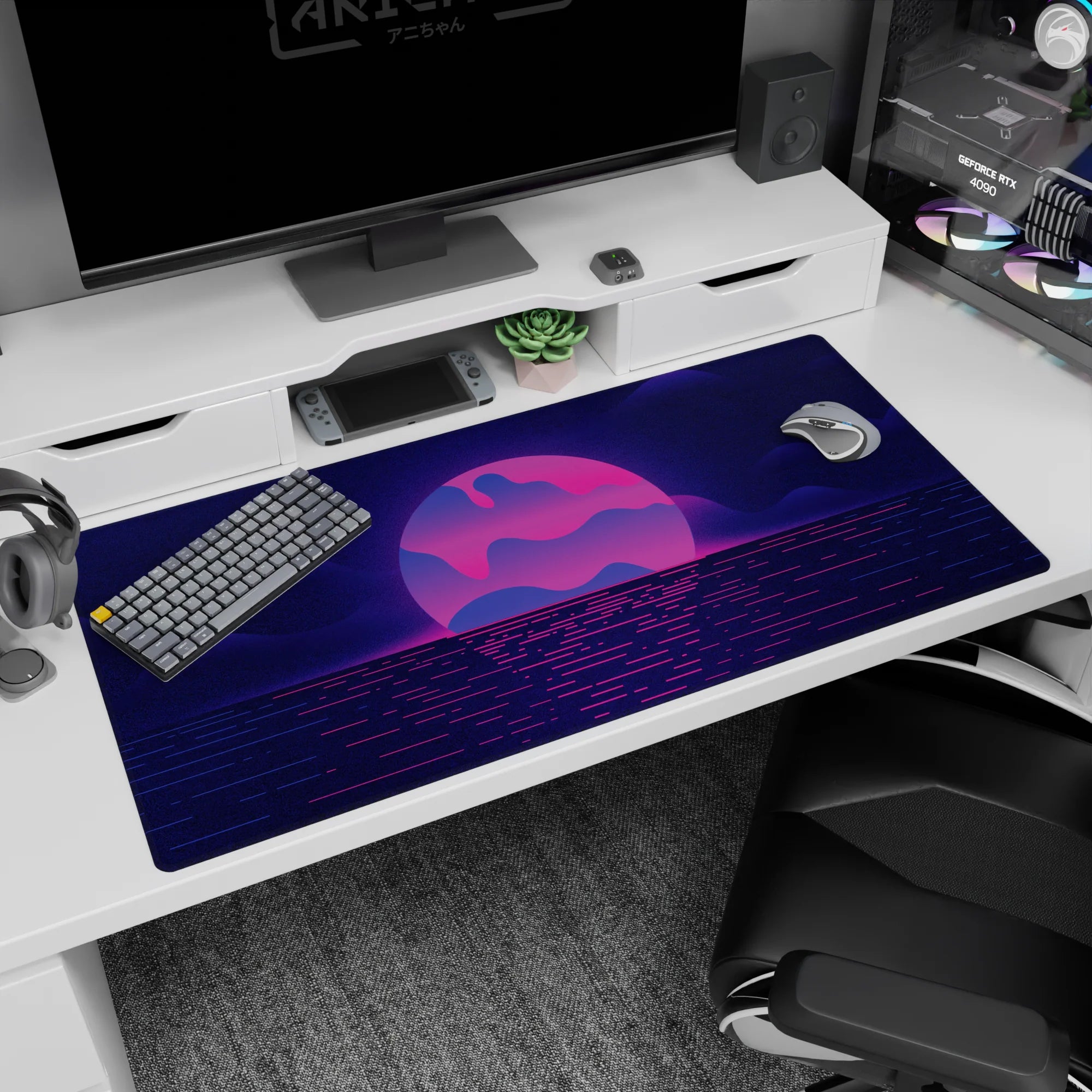 Retrowave - Vaporwave Deskmat | Mousepad | Deskpad - Neon Horizon - AniChan