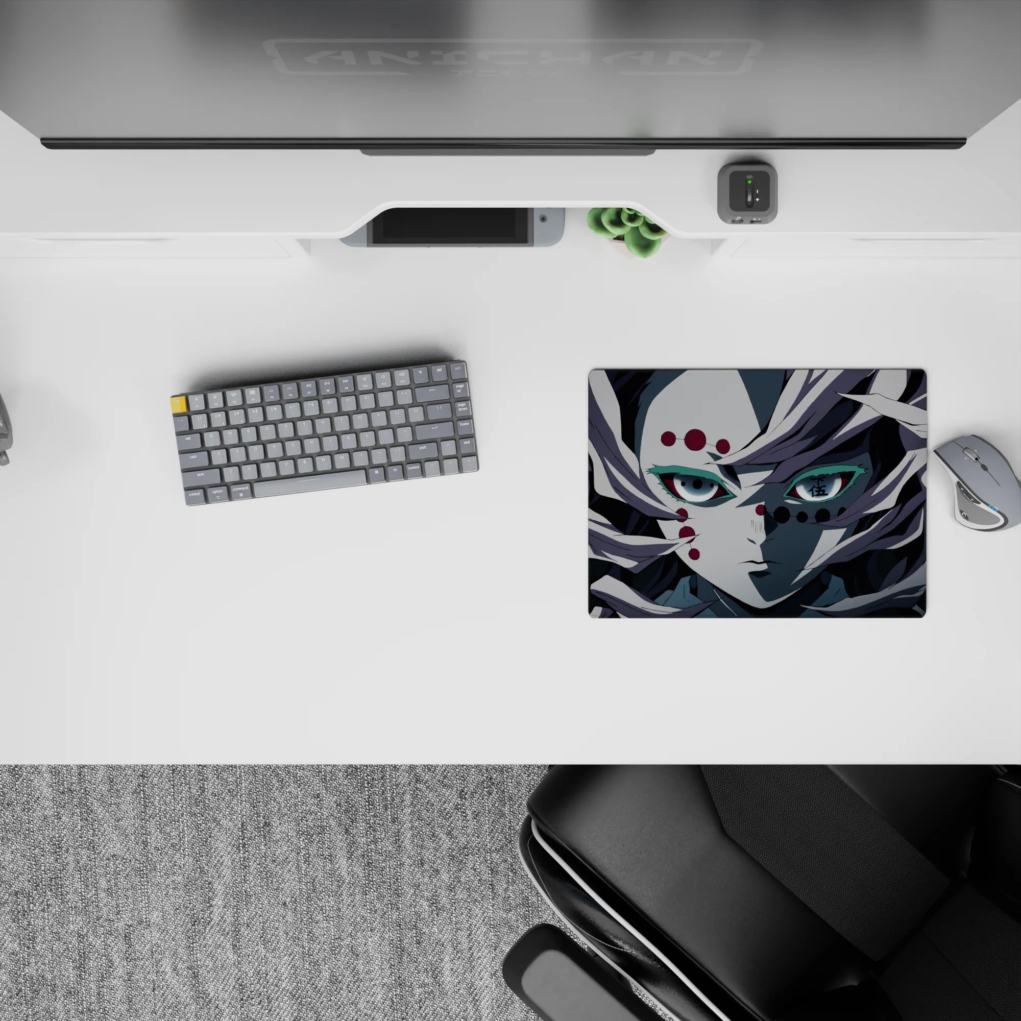 Rui Demon Slayer anime mouse pad 14x10 inches, featuring Rui with pale hair and red eyes on Mount Natagumo, eerie and captivating.