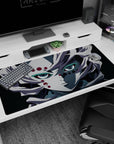 Anime desk pad 40x20 inches featuring Rui from Demon Slayer, showcasing his icy stare and spider-silk hair, haunting yet beautiful.