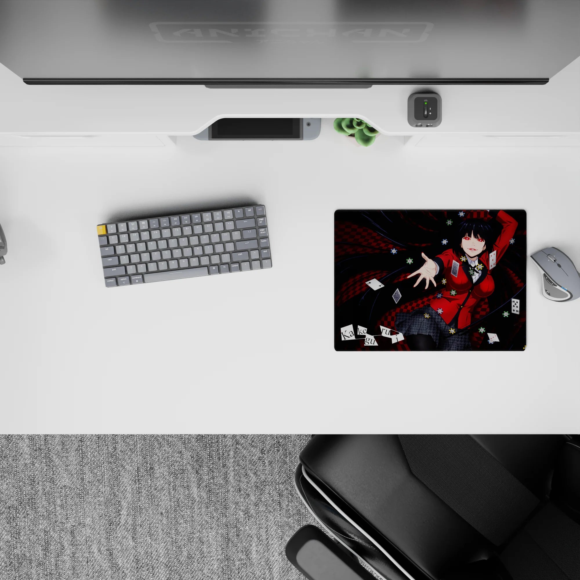Anime mouse pad 14x10 inches in crimson, black, and red with bold gambling vibe and lucky energy.