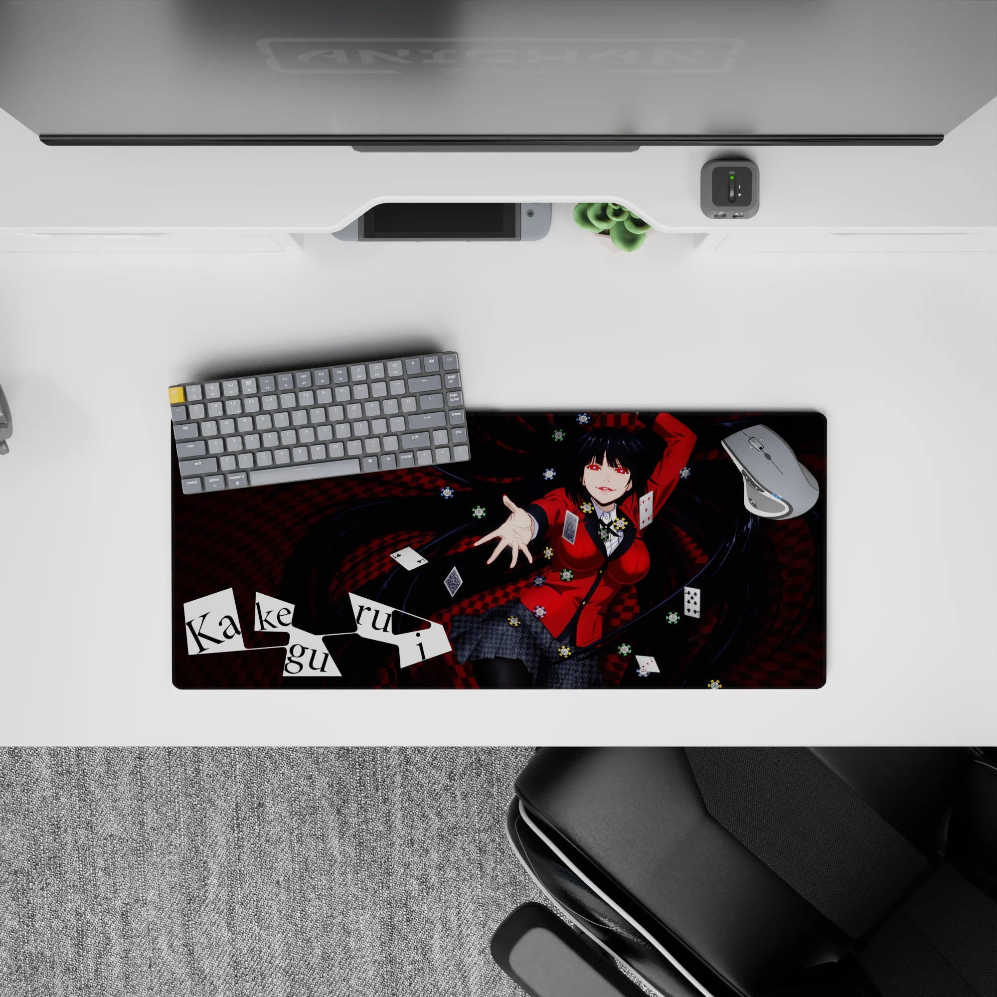 28x12 inches mouse pad in crimson, black, and red with a lucky high-stakes gambling vibe.