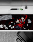 36x16 inches desk pad in crimson, black, and red with high-stakes gambling vibe and swirling pattern.