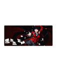28x12 inches anime girl mouse pad with casino cards and chips on a black-and-red checker swirl.