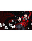 40x20 inches anime girl desk pad with casino cards, chips, and black-red checker swirl background.