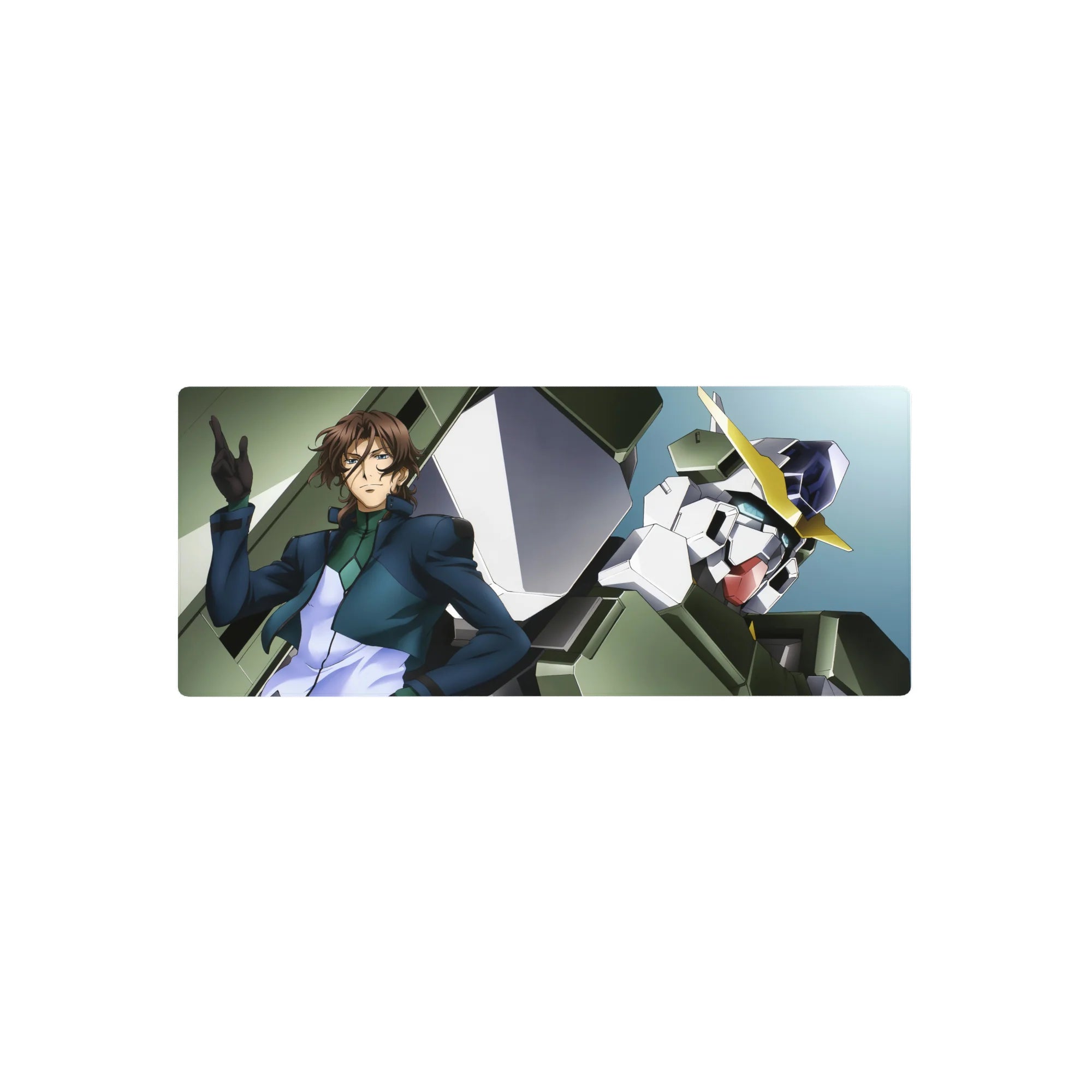 28x12 inches anime mouse pad with Lockon Stratos and Gundam Dynames mech art, crisp panels and V-fin.
