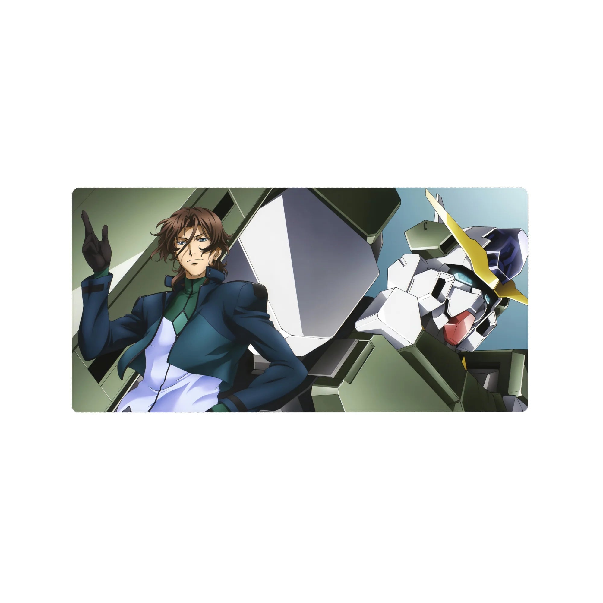 32x16 inches anime mouse pad featuring Lockon Stratos with Gundam Dynames mech panels and V-fin.