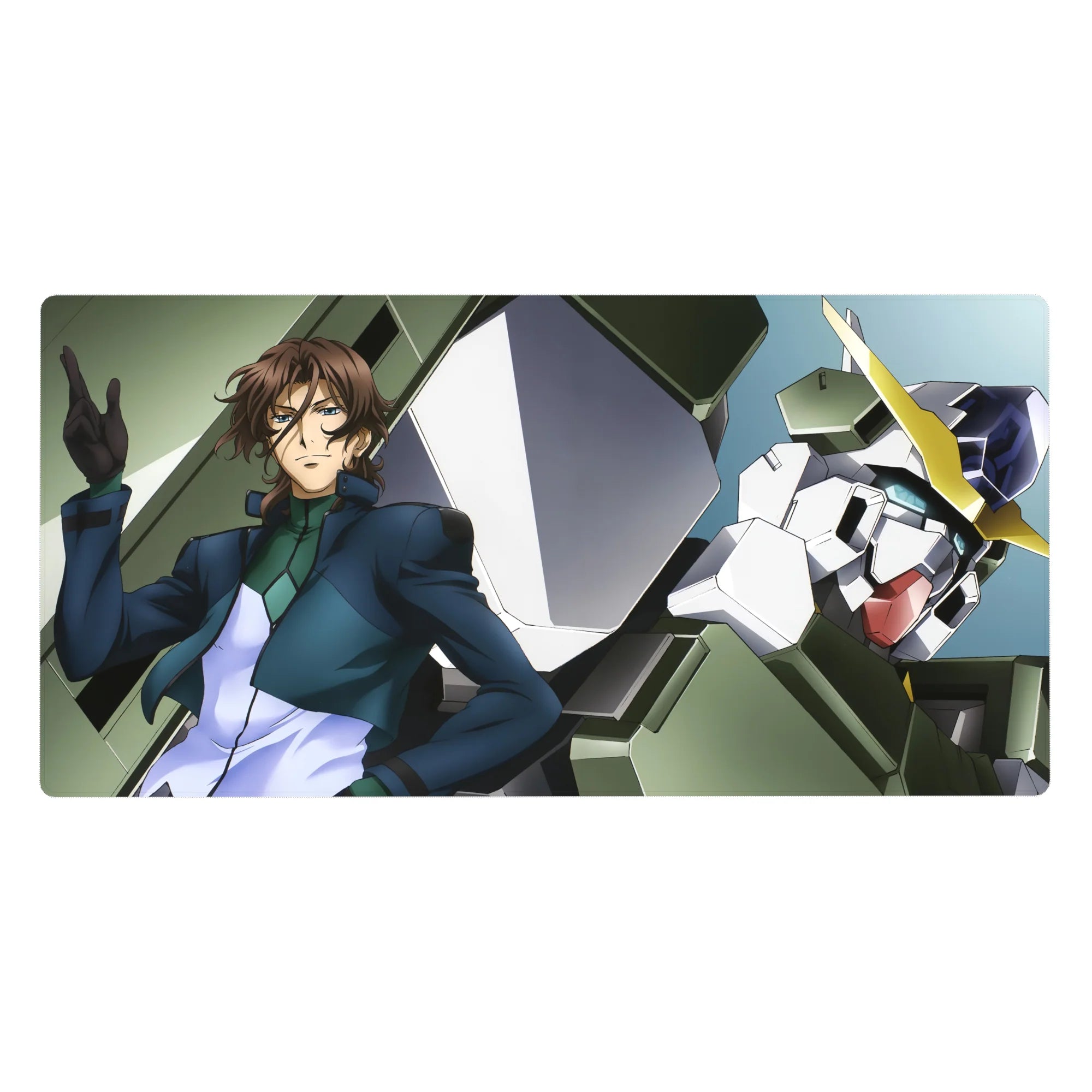 Mobile Suit Gundam 00 anime desk pad 40x20 inches featuring Lockon Stratos and Gundam Dynames.
