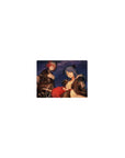 Classic anime girl mouse pad 14x10 inches with two confident girls, steel cases, and fur-trim jackets.