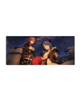 28x12 inches anime girl mouse pad with two confident girls, steel cases, fur-trim jackets, starry night.