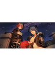 Anime girl desk pad 36x16 inches with two confident girls, fur-trim jackets, and steel-case details.