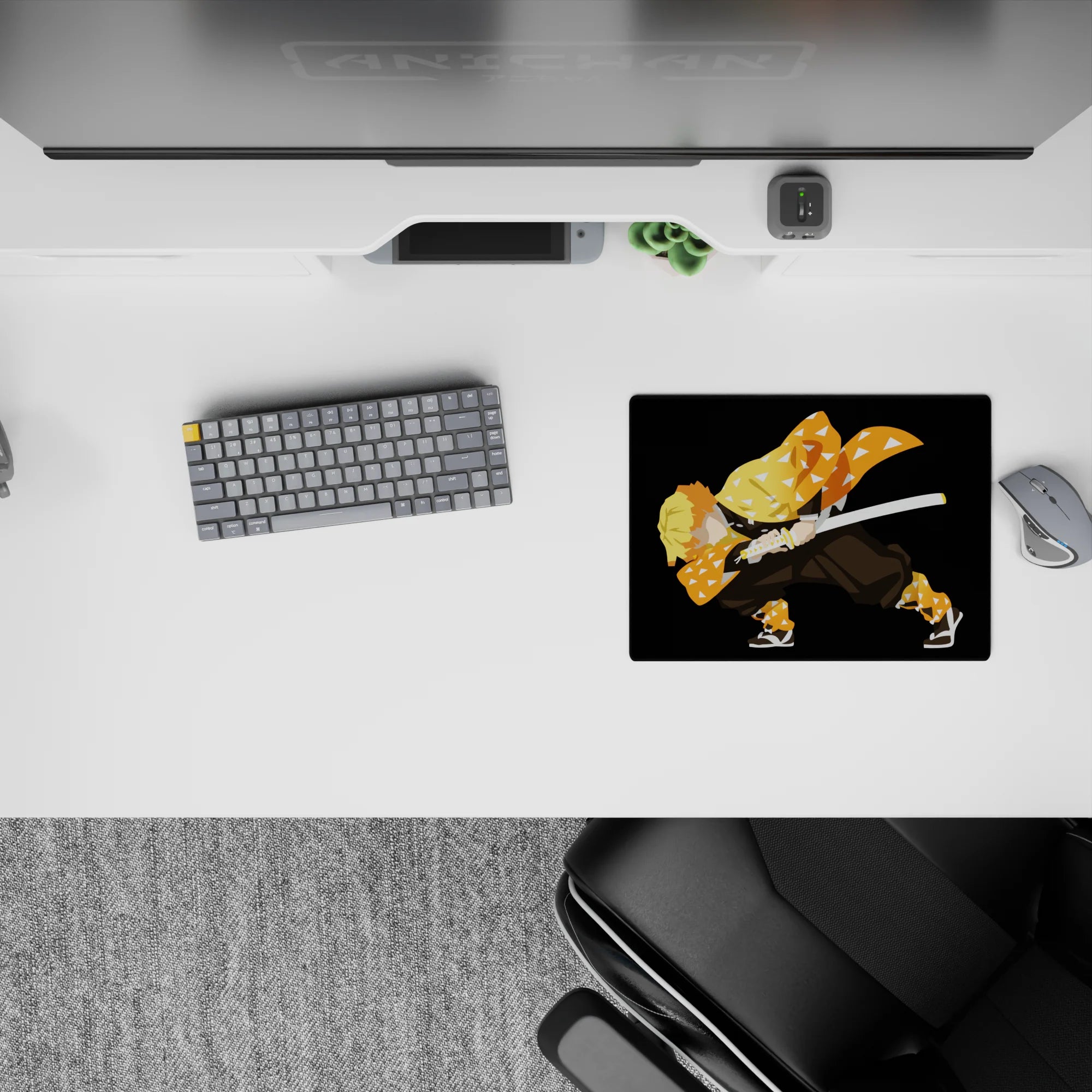 Zenitsu anime mouse pad, 14x10 inches, showcasing Zenitsu from Demon Slayer with his iconic orange haori and focused stance.