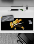 Anime mouse pad 32x12 inches featuring Zenitsu from Demon Slayer, showcasing his iconic orange haori and fierce stance.