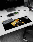 Anime mouse pad 32x12 inches featuring Zenitsu from Demon Slayer, showcasing his iconic orange haori and poised stance.