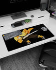 Zenitsu anime mouse pad 32x16 inches, featuring Zenitsu in a fierce pose with orange haori and closed eyes, ready for action.