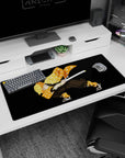 Anime desk pad 36x16 inches featuring Zenitsu in a bold stance with his orange haori, capturing calm before chaos.