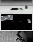 32x16 inches anime mouse pad in deep blacks with violet glow and orange-brown accents, moody late-night vibe.