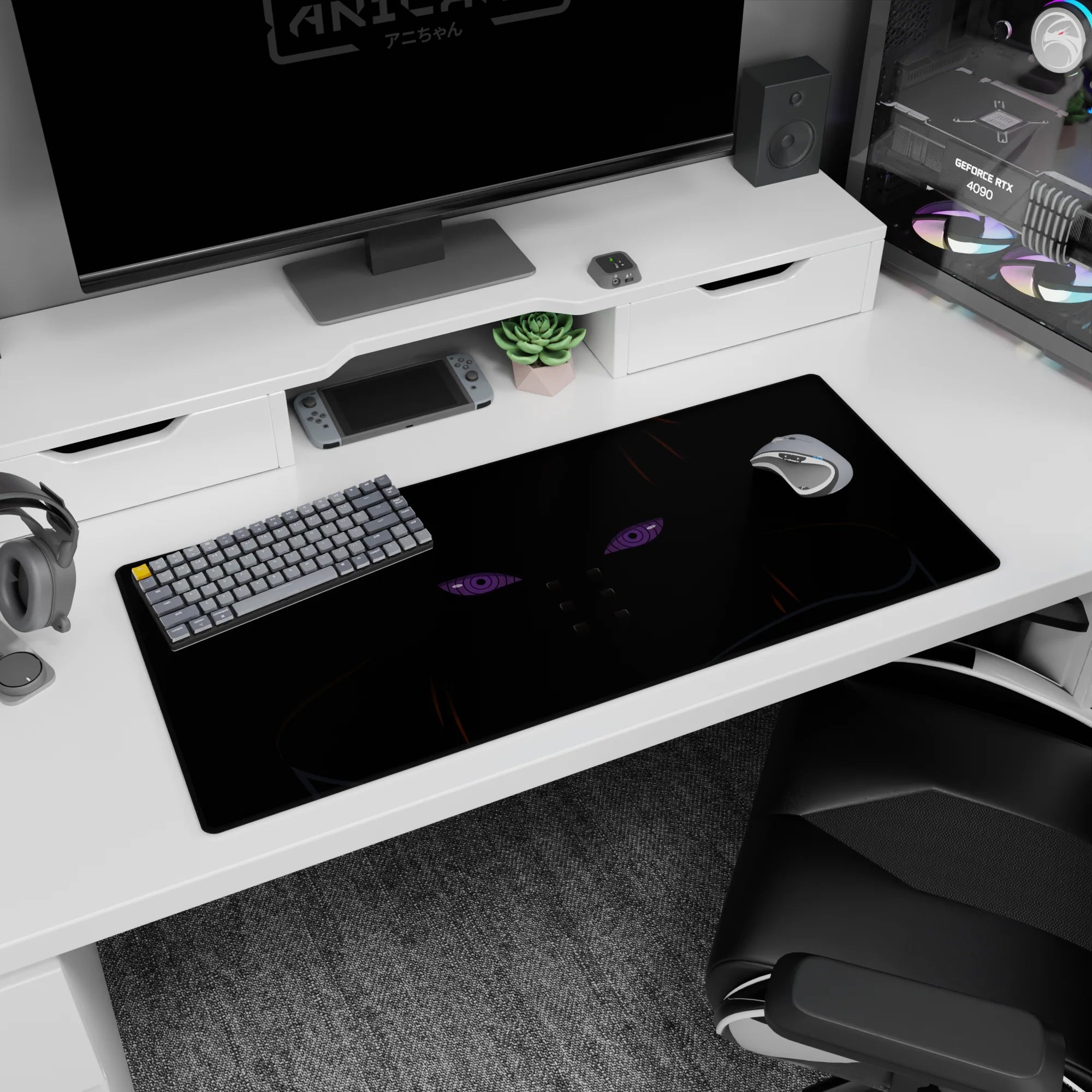 36x16 inches Naruto desk pad showing Pain staring into the void, glowing violet Rinnegan eyes and piercings.