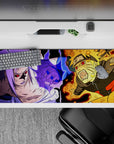 36x16 inches anime desk pad with hot orange chakra, purple lightning, and intense high-energy vibe.
