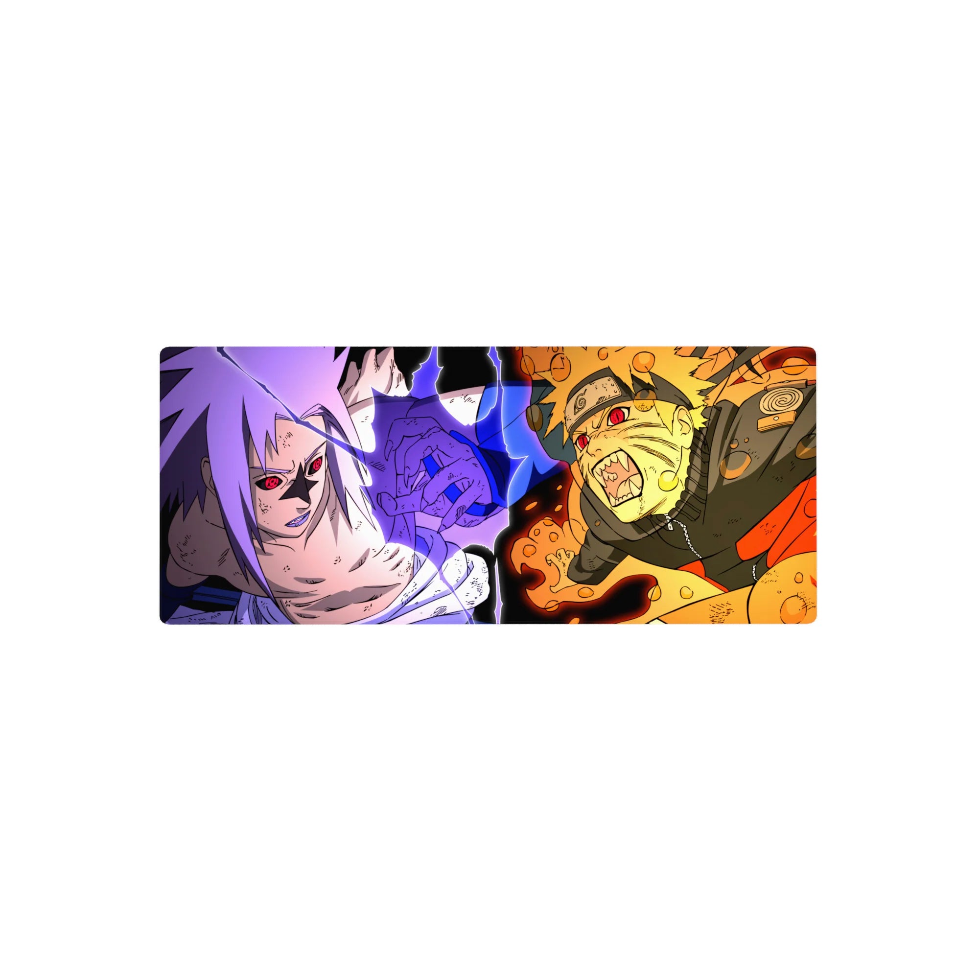 28x12 inches anime mouse pad with Naruto vs Sasuke comic panel art, crisp linework and bold shading.