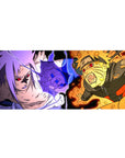 36x16 inches anime desk pad with Naruto vs Sasuke clash, comic panel linework and action lightning.