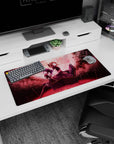 Two gothic anime heroines on a coffin with lace dresses and quiet stares on a 32x16 inches mouse pad.