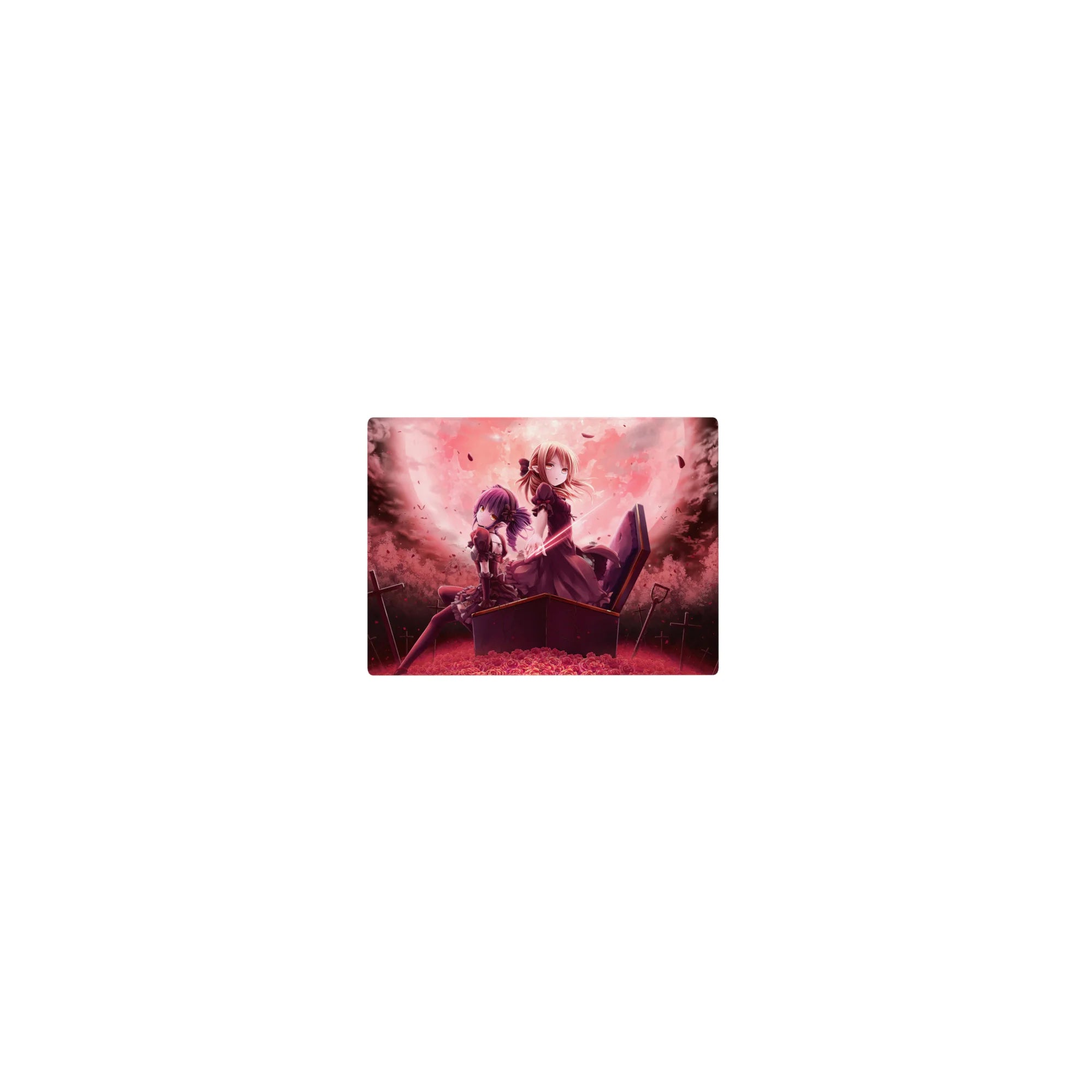Classic anime girl mouse pad 14x10 inches with gothic heroines, coffin pose, and crimson roses.