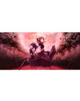 Anime girl desk pad 36x16 inches with gothic heroines, coffin pose, crimson roses, drifting petals.