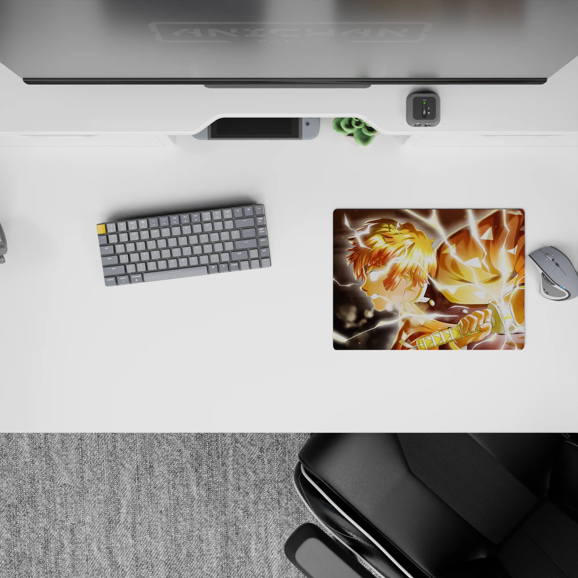 Zenitsu Demon Slayer anime mouse pad, 14x10 inches, featuring Zenitsu mid-flash with glowing eyes and lightning effects.