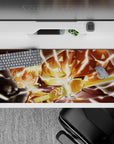 Anime desk pad 36x16 inches featuring Zenitsu from Demon Slayer, showcasing his iconic lightning speed and haori pattern.