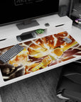 Zenitsu from Demon Slayer anime desk pad 40x20 inches, with lightning effects and iconic haori pattern, perfect for gaming.