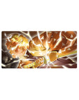 Zenitsu from Demon Slayer anime mouse pad 32x16 inches, showing him mid-flash with glowing eyes, drawn blade, and lightning.