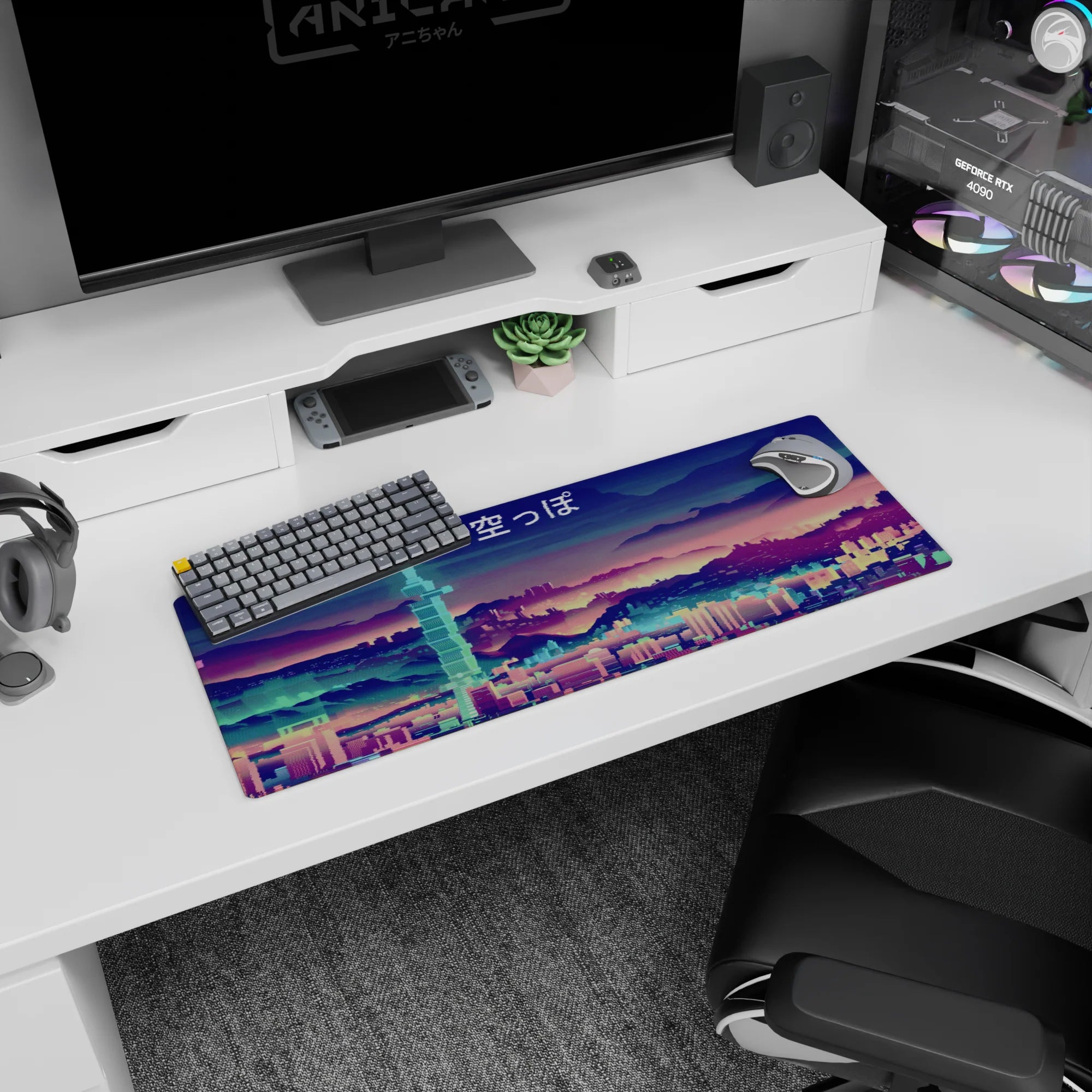 Vector Landscapes Deskmat | Mousepad | Deskpad - Neon Skyline