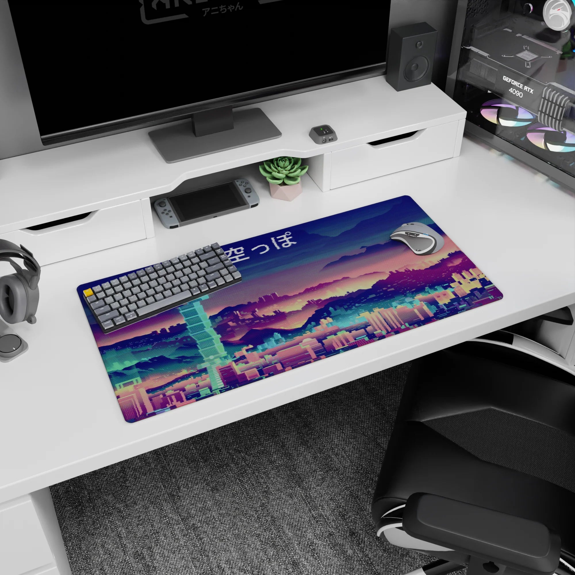 Vector Landscapes Deskmat | Mousepad | Deskpad - Neon Skyline